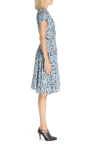 Shop Jason Wu Ruched Floral Print Silk Georgette Dress In Blue Multi