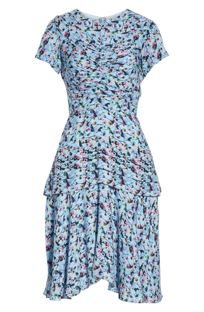 Shop Jason Wu Ruched Floral Print Silk Georgette Dress In Blue Multi