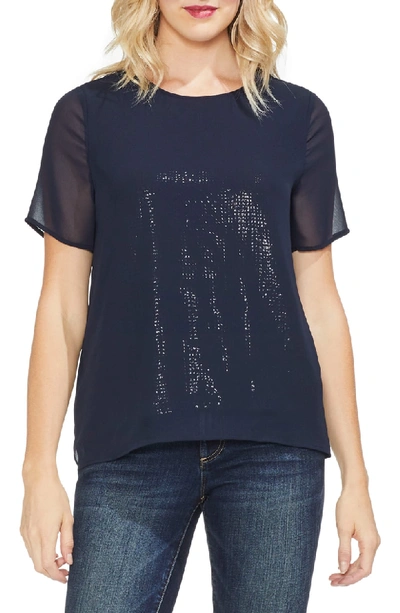 Shop Vince Camuto Sequin Chiffon Top In Classic Navy