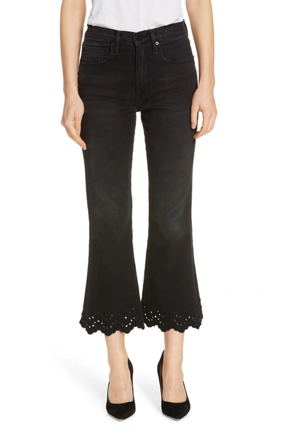 Shop Frame Schiffly High Waist Scalloped Hem Crop Flare Jeans In Lacey
