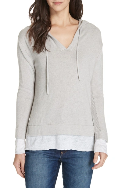 Shop Brochu Walker Contrast Detail Cotton & Cashmere Hoodie In Salt Grey Melange