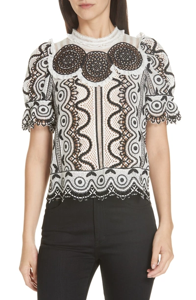 Shop Sea Lola Lace Puff Sleeve Top In Black Cream Multi