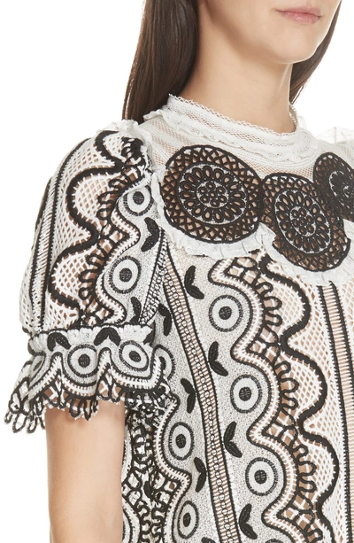 Shop Sea Lola Lace Puff Sleeve Top In Black Cream Multi