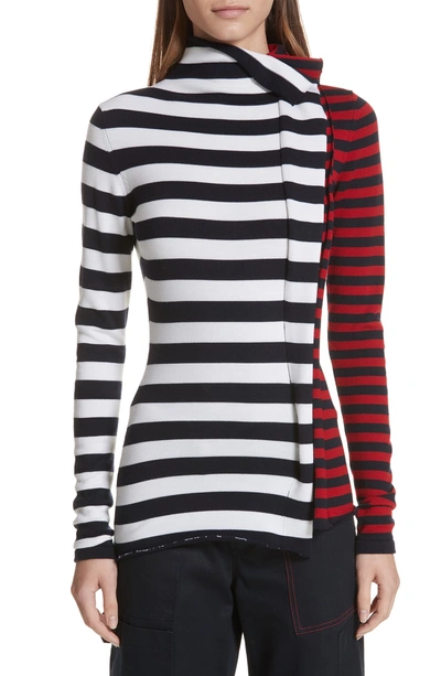 Shop Monse Half & Half Stripe Wool Sweater In White/ Red/ Navy