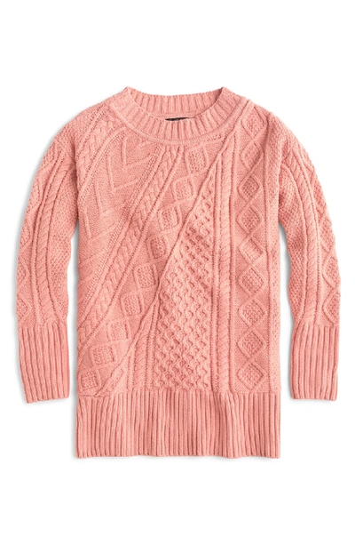 Shop Jcrew Patchwork Cable Knit Oversize Tunic Sweater In Seashell