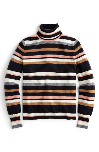 Shop Jcrew Everyday Cashmere Stripe Turtleneck Sweater In Multi Rose