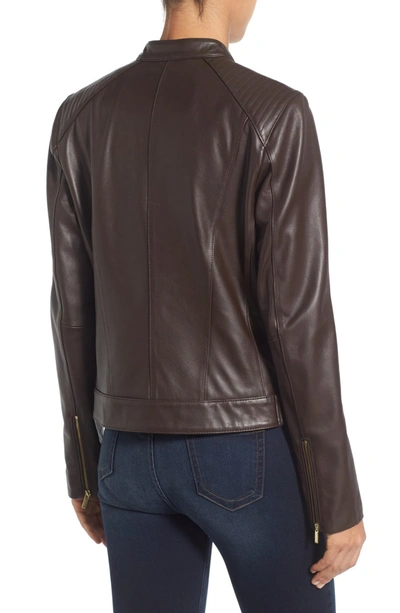 Shop Cole Haan Leather Moto Jacket In Deep Espresso