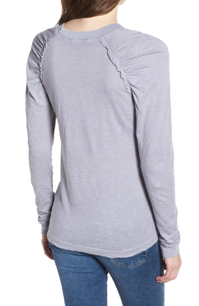 Shop Stateside Gathered Long Sleeve Cotton Tee In Silver