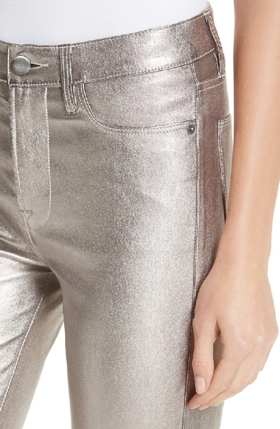 Shop Frame Straight Leg Metallic Leather Pants In Light Steel