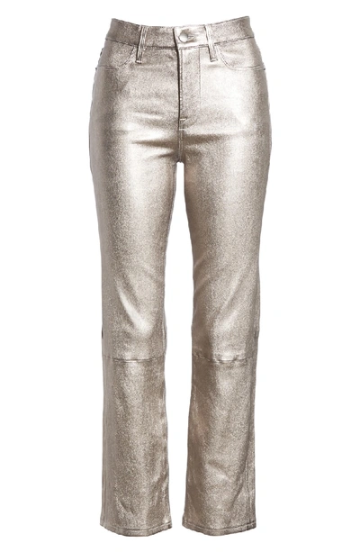 Shop Frame Straight Leg Metallic Leather Pants In Light Steel