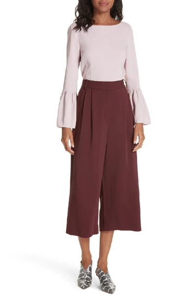 Shop Tibi Stretch Suiting Bell Sleeve Top In Pink Lilac