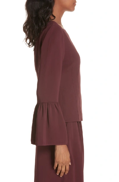 Shop Tibi Stretch Suiting Bell Sleeve Top In Dark Currant