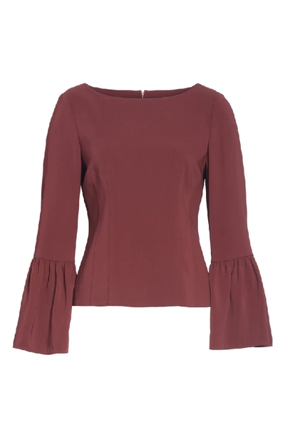 Shop Tibi Stretch Suiting Bell Sleeve Top In Dark Currant