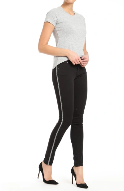 Shop Mavi Jeans Adriana Side Stripe Skinny Ankle Jeans In Black Shiny Striped