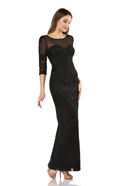 Js Collections Illusion Yoke Soutache Column Gown In Black ModeSens