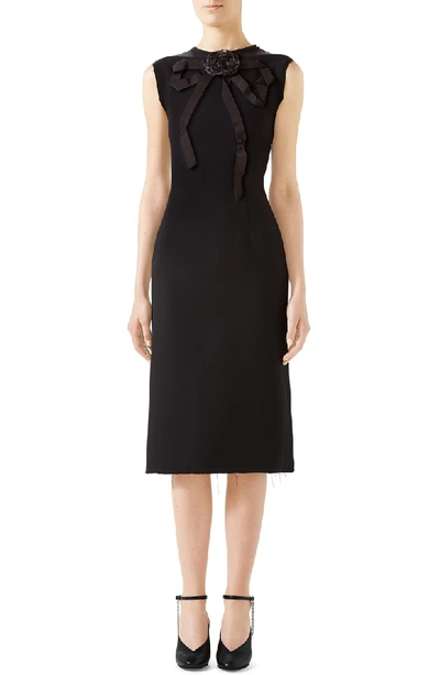 Shop Gucci Bow Neck Sleeveless Cady Crepe Pencil Dress In 1000 Black