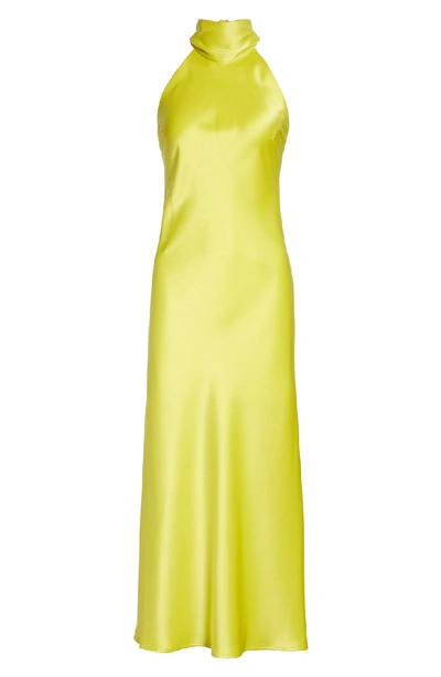 Shop Galvan Satin Halter Neck Dress In Lime