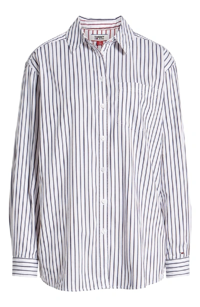 Shop Tommy Jeans Tjw Double Sided Stripe Shirt In Black Iris / Bright White