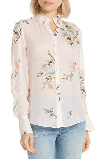 Shop Joie Elzie Print Silk Blouse In Rose Bud