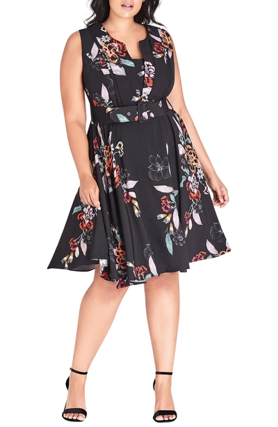 Shop City Chic Etch Bouquet Belted A-line Dress