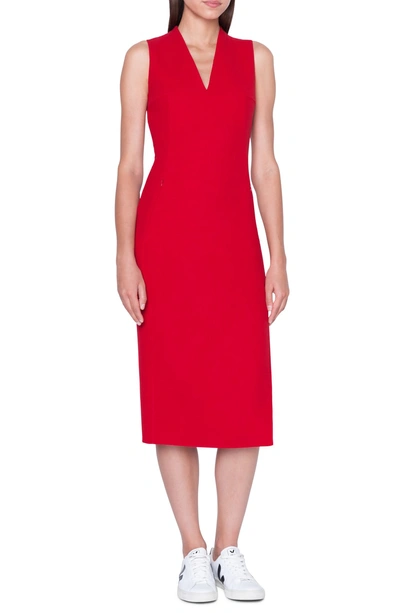 Shop Akris Double Face Wool Crepe Sheath Dress In Carmine