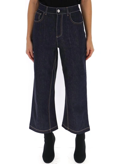 Shop Fendi Cropped Wide Leg Jeans In Blue