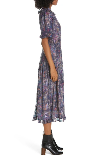 Shop Rebecca Taylor Giverny Metallic Detail Silk Chiffon Dress In Amethyst Combo