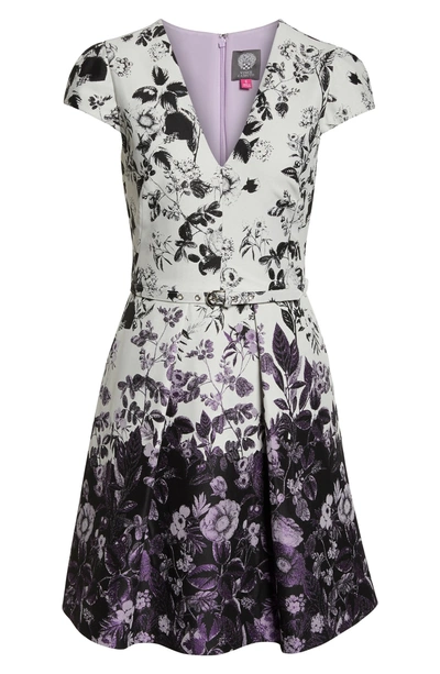 Shop Vince Camuto Floral Jacquard Fit And Flare Dress In Purple Multi
