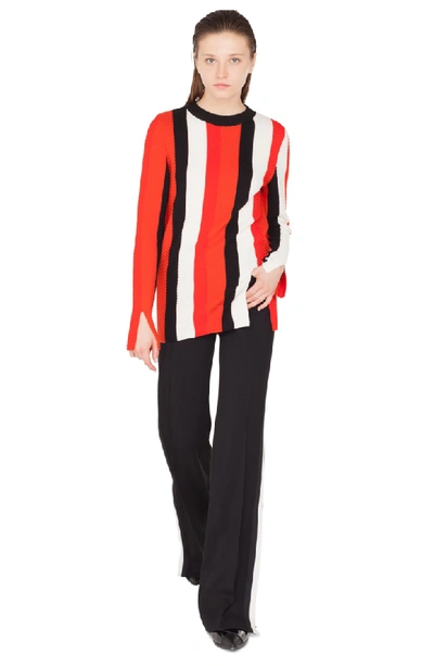 Shop Akris Punto Stripe Knit Pullover In Rosso Forte-crema-nero
