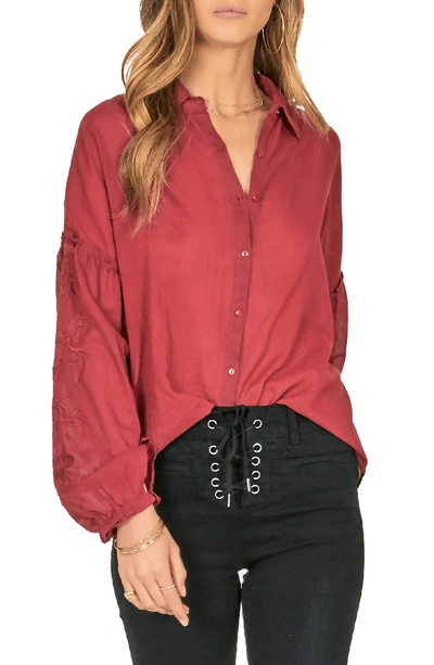 Shop Amuse Society Everyday Love Embroidered Blouse In Crimson