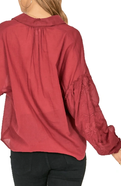 Shop Amuse Society Everyday Love Embroidered Blouse In Crimson