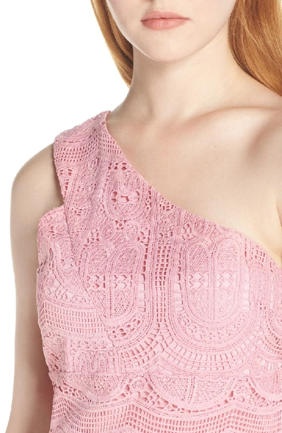 Shop Nsr Grace One-shoulder Lace Sheath Dress In Pink