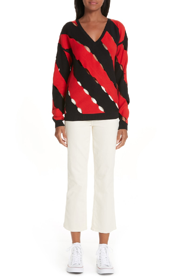 Victor Glemaud Diagonal Stripe Sweater In Black And Red Combo | ModeSens