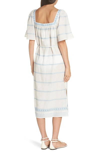 Shop Tory Burch Embroidered Linen & Cotton Cover-up Dress In New Ivory / Seltzer