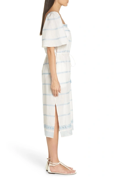 Shop Tory Burch Embroidered Linen & Cotton Cover-up Dress In New Ivory / Seltzer