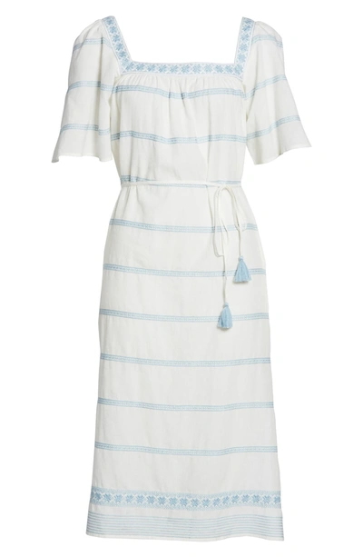 Shop Tory Burch Embroidered Linen & Cotton Cover-up Dress In New Ivory / Seltzer