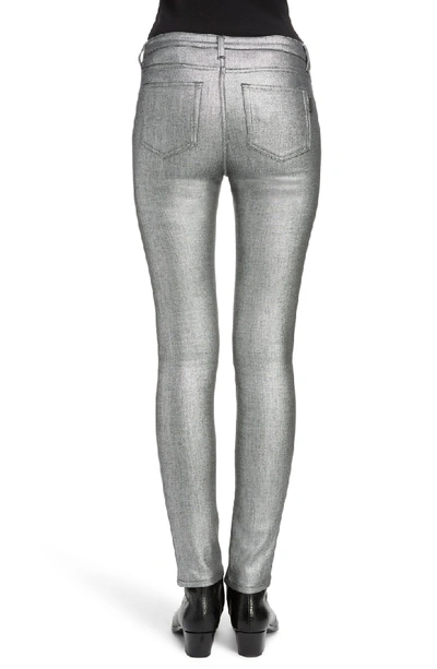 Shop Saint Laurent Metallic Skinny Jeans In Silver Lamina