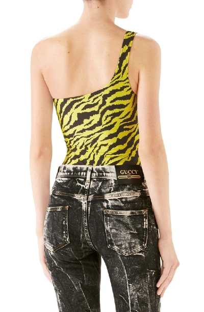 Shop Gucci Zebra Print One-piece Swimsuit In 7412 Yellow/ Black