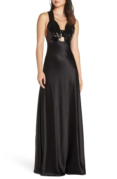 Shop Jill Jill Stuart Sanna Strappy Sequin & Satin Gown In Black