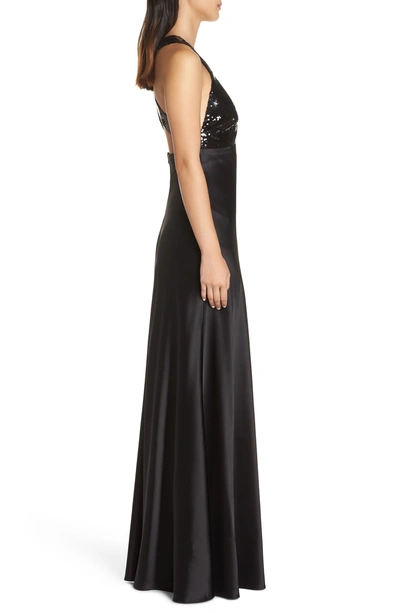 Shop Jill Jill Stuart Sanna Strappy Sequin & Satin Gown In Black