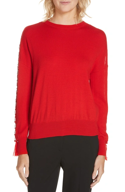 Shop Jonathan Simkhai Ring Sleeve Wool Sweater In Fire Red