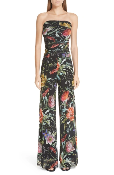 Shop Fuzzi Floral Tulle Strapless Jumpsuit In Nero