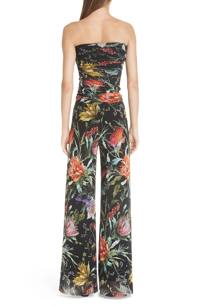 Shop Fuzzi Floral Tulle Strapless Jumpsuit In Nero