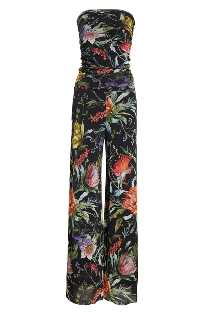 Shop Fuzzi Floral Tulle Strapless Jumpsuit In Nero