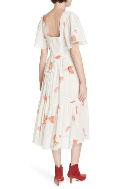 Shop La Vie Rebecca Taylor Bird Print Gauze Dress In Sand Combo