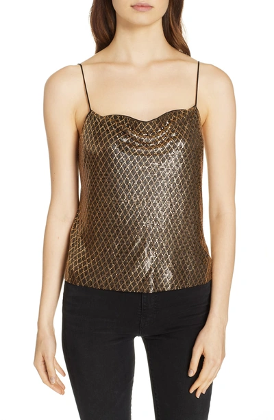 Shop Alice And Olivia Harmon Chain Mail Drapey Camisole In Black/ Gold