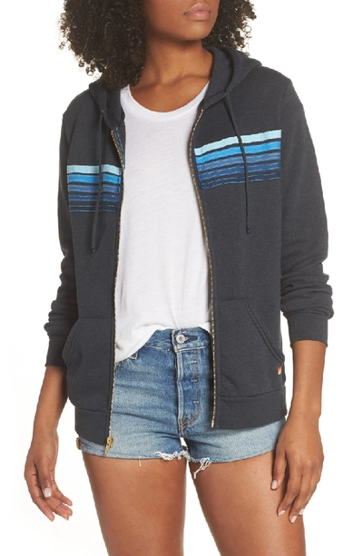 Shop Aviator Nation 5-stripe Zip Hoodie In Charcoal Blue