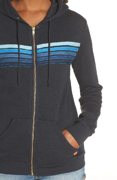 Shop Aviator Nation 5-stripe Zip Hoodie In Charcoal Blue