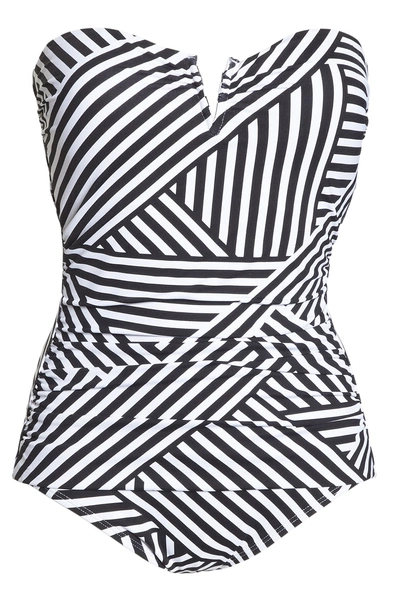 Shop Tommy Bahama Fractured Stripe V-wire Bandeau One-piece In Black/ White