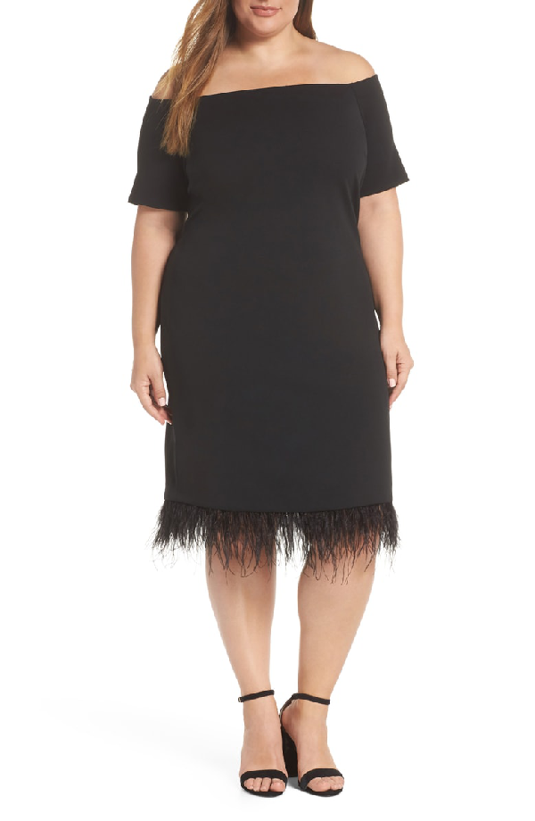 vince camuto feather trim dress